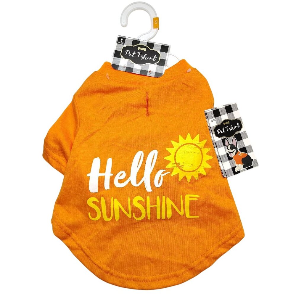 Woof Small Dog Hello Sunshine Orange Pet T-Shirt With Sun Graphic